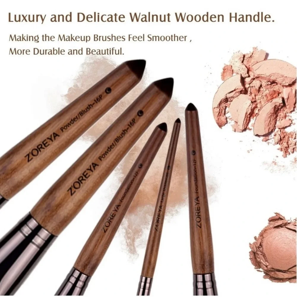 ZOREYA Makeup Brush Sets,15pcs Unique Walnut Makeup Brushes 12 psc lot
